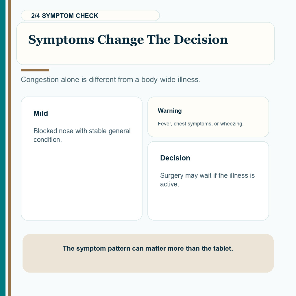 Decongestants before FUE carousel slide 2 about symptoms change the decision.