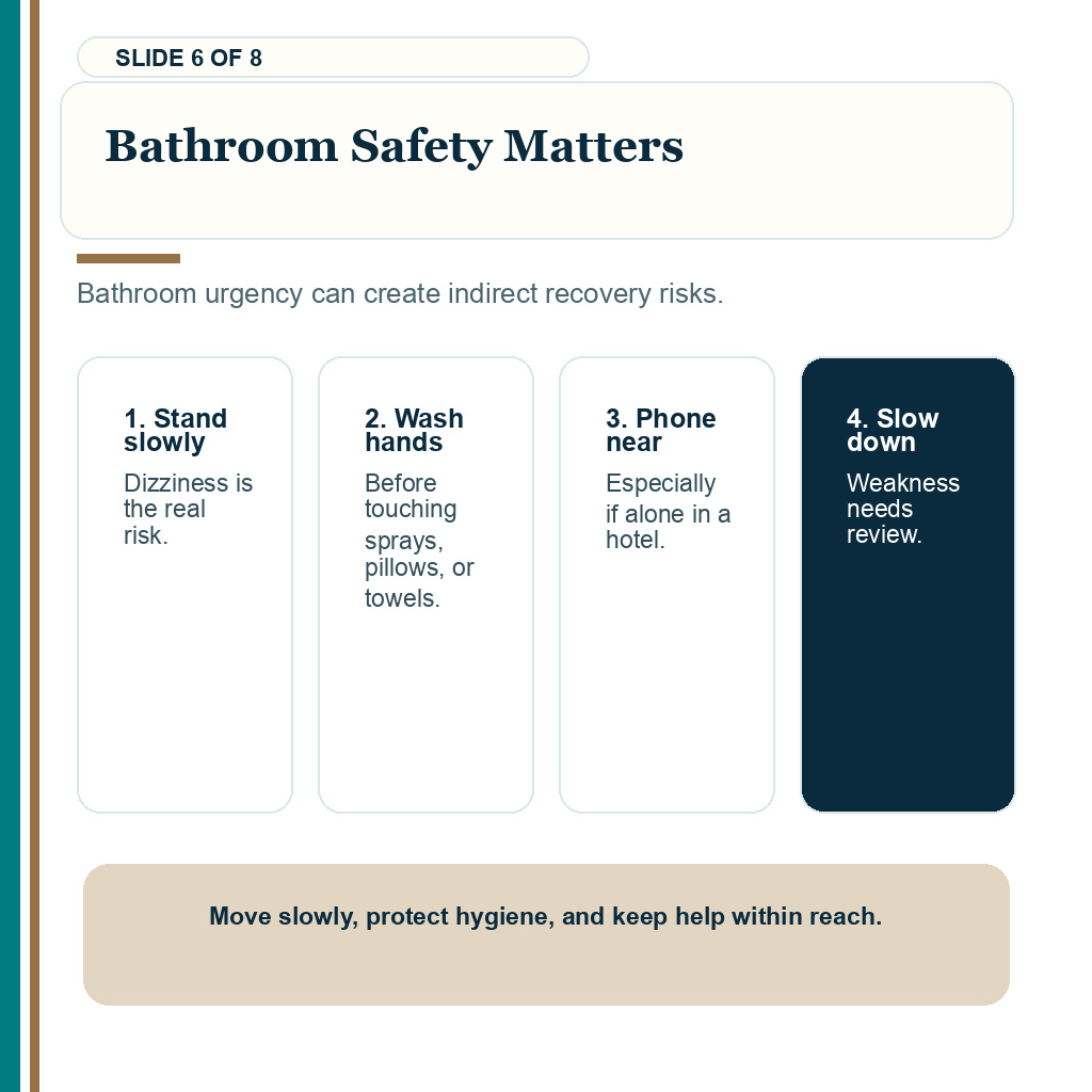 Bathroom safety matters for diarrhea after hair transplant recovery.