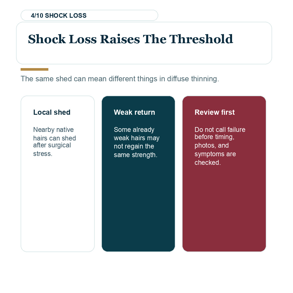 Diffuse thinning hair transplant planning slide 4 about shock loss raises the threshold.