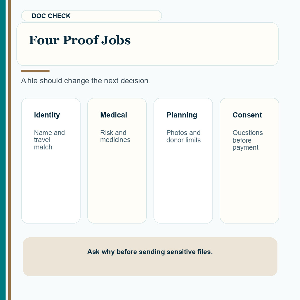 Support card showing four different proof jobs for hair transplant documents