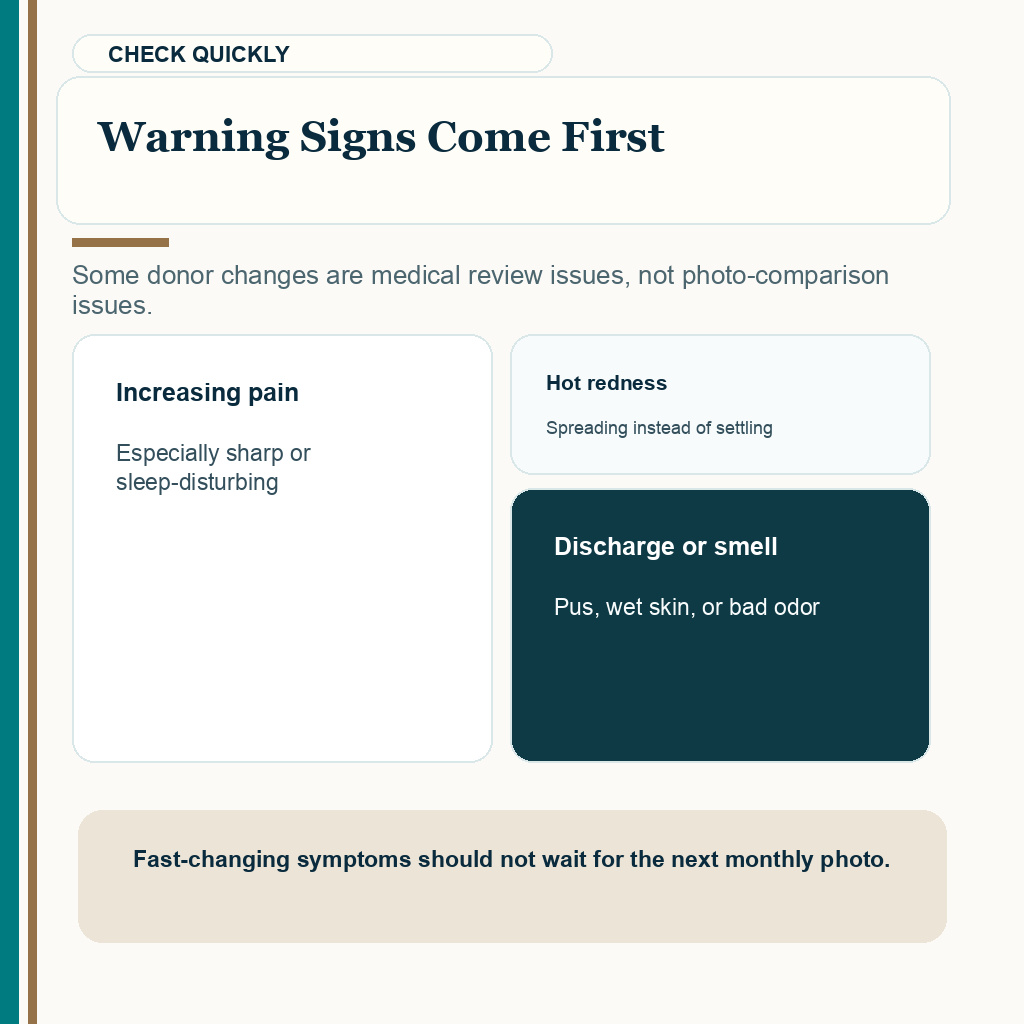 Donor area after FUE slide explaining warning signs come first