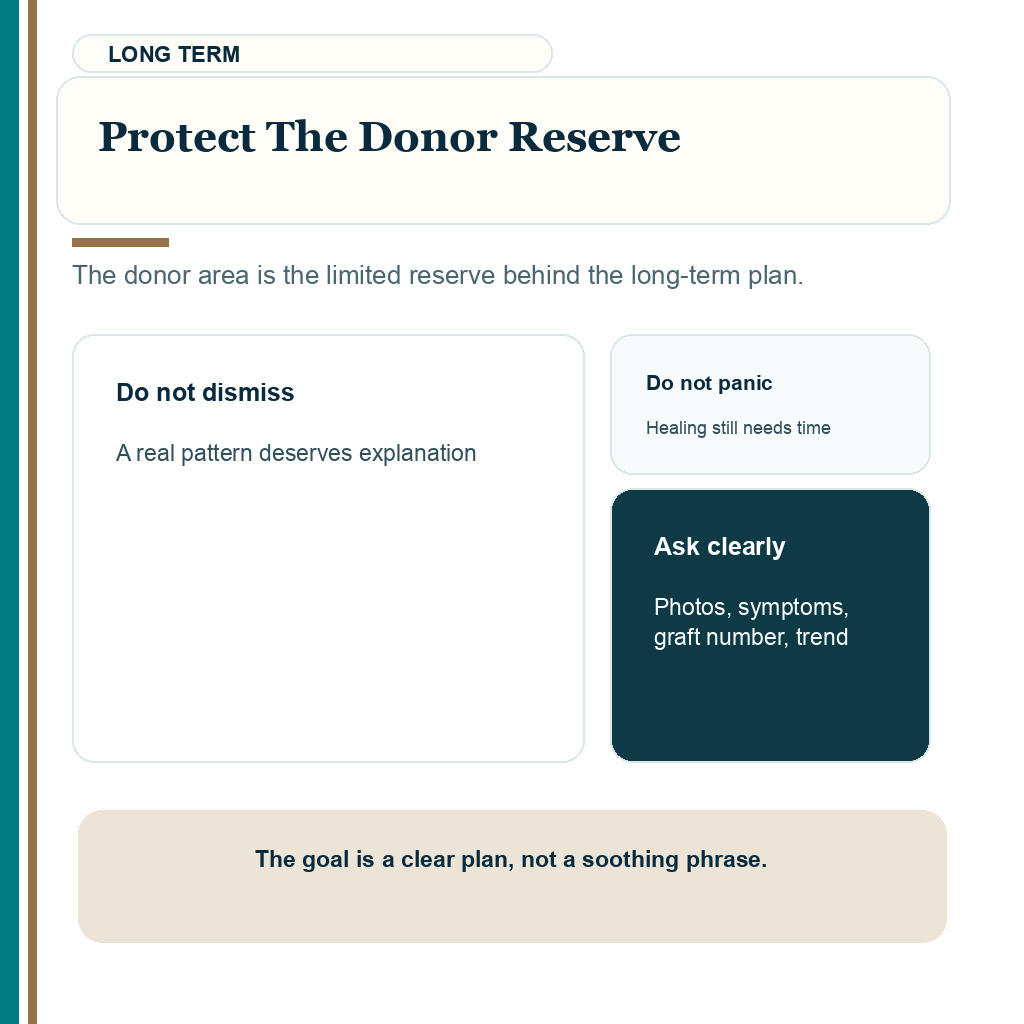 Donor area after FUE slide explaining protect the donor reserve