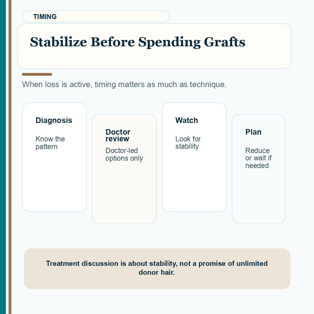 Donor miniaturization carousel slide explaining that unstable loss may need stabilization before grafts are spent.