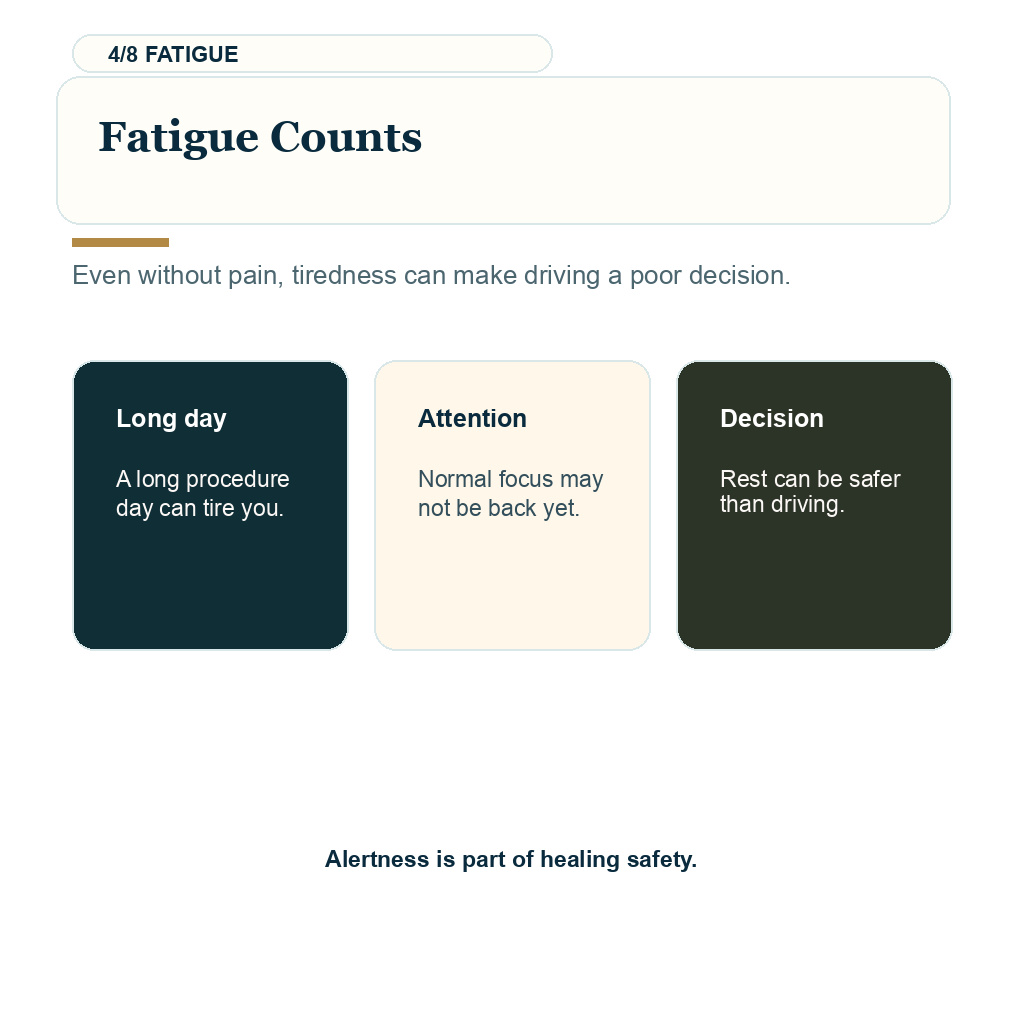 Drive after hair transplant showing fatigue counts guidance.