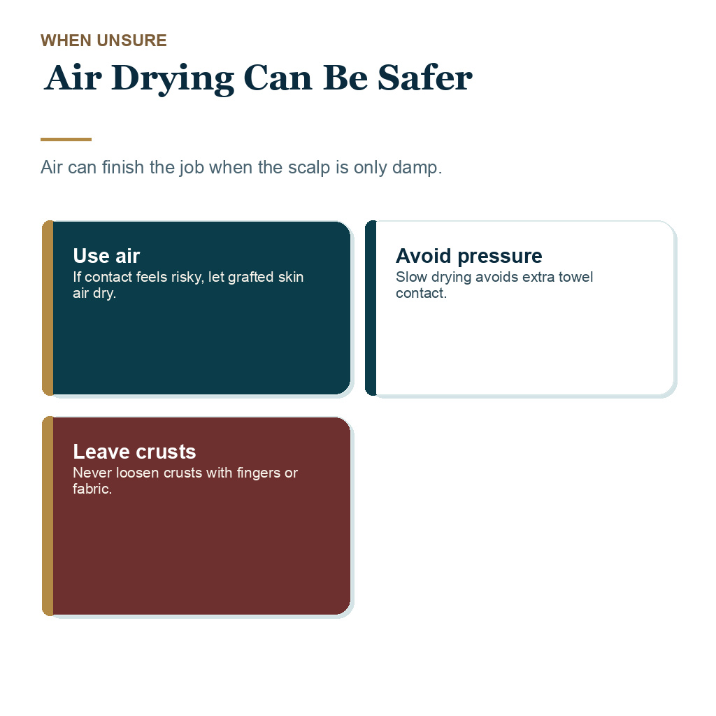 Air drying can be safer when towel contact feels risky