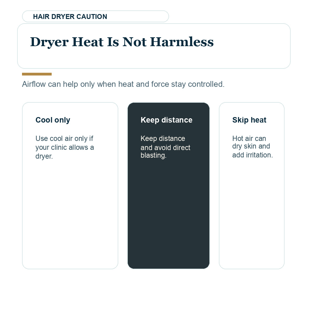 Hair dryer heat and airflow can disturb early graft protection