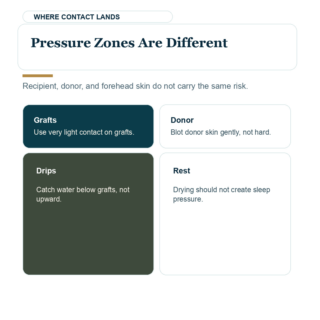 Pressure zones differ between grafted skin and non grafted hair
