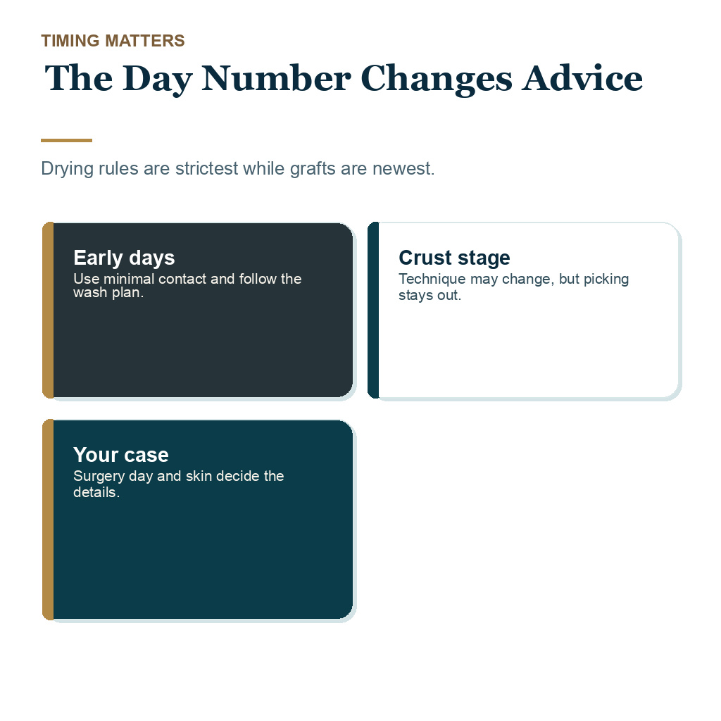 Drying advice changes as the grafts become more stable