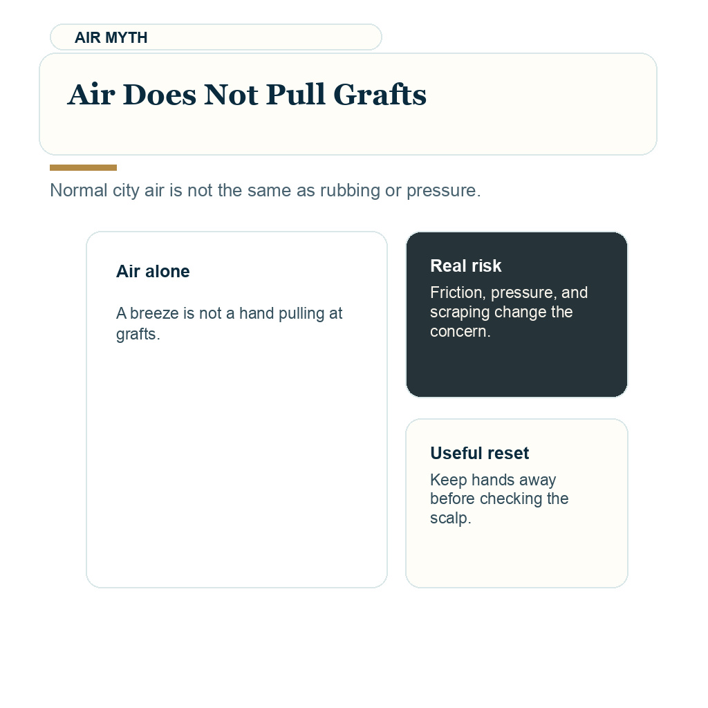 Dust wind and pollution after FUE support visual about air does not pull grafts