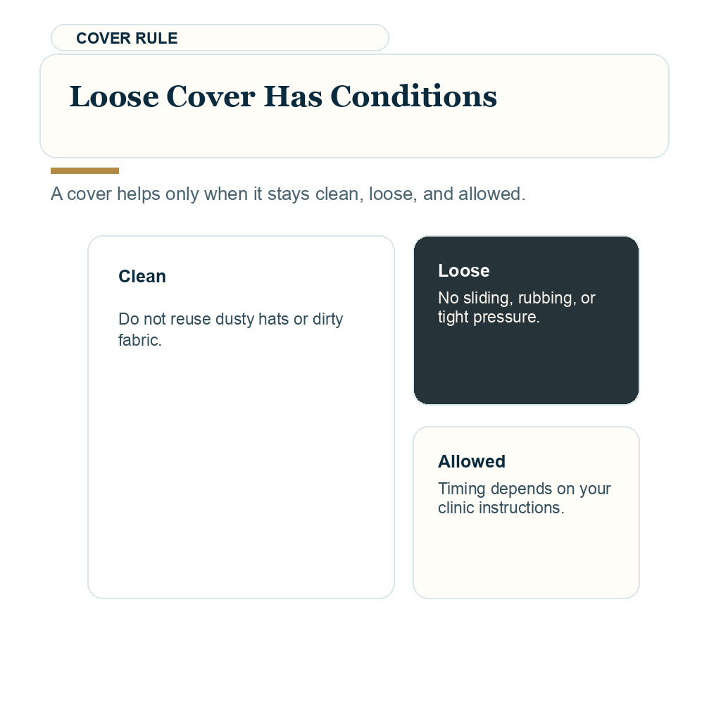 Dust wind and pollution after FUE support visual about a loose cover has conditions