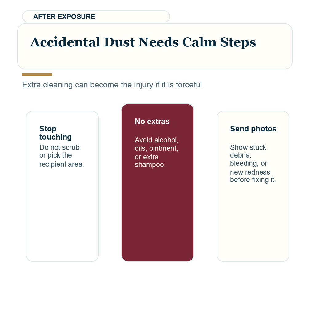 Dust wind and pollution after FUE support visual about accidental dust needs calm steps