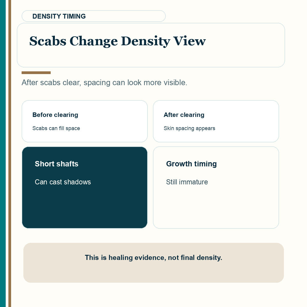 Early hair transplant review photos carousel slide 5 about scabs change density view.