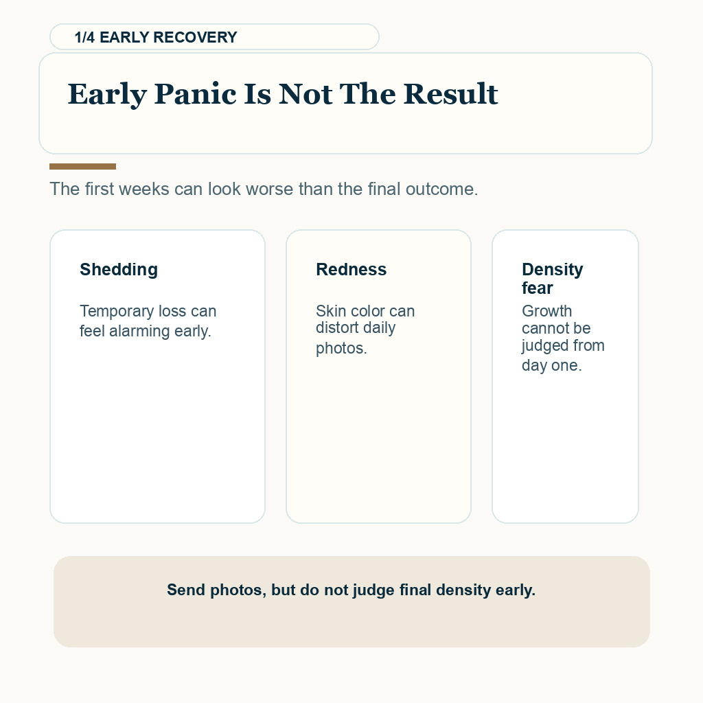Emotional crash recovery carousel slide 1 about early panic not being the result