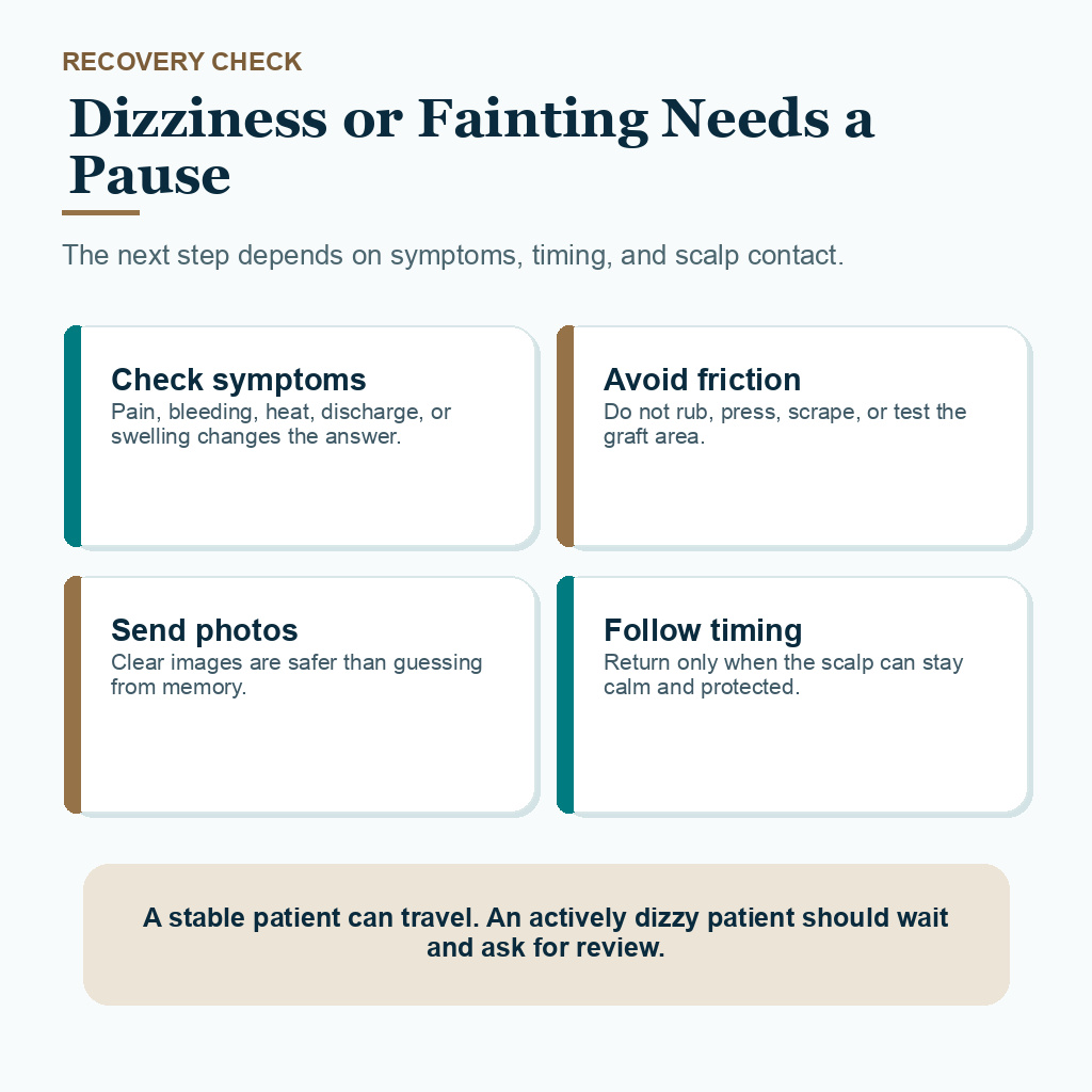 Support card explaining dizziness or fainting needs a pause.