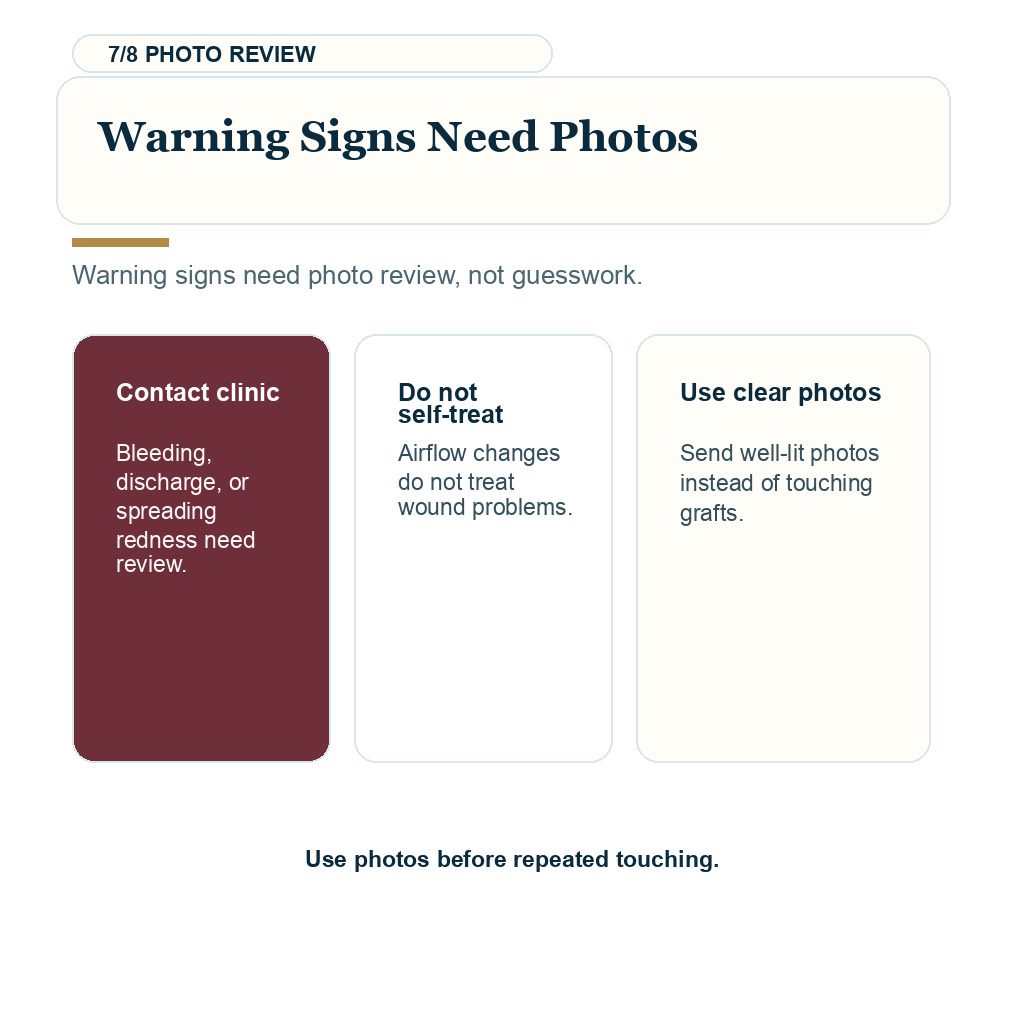 Fan air conditioning after hair transplant, warning signs need photos.