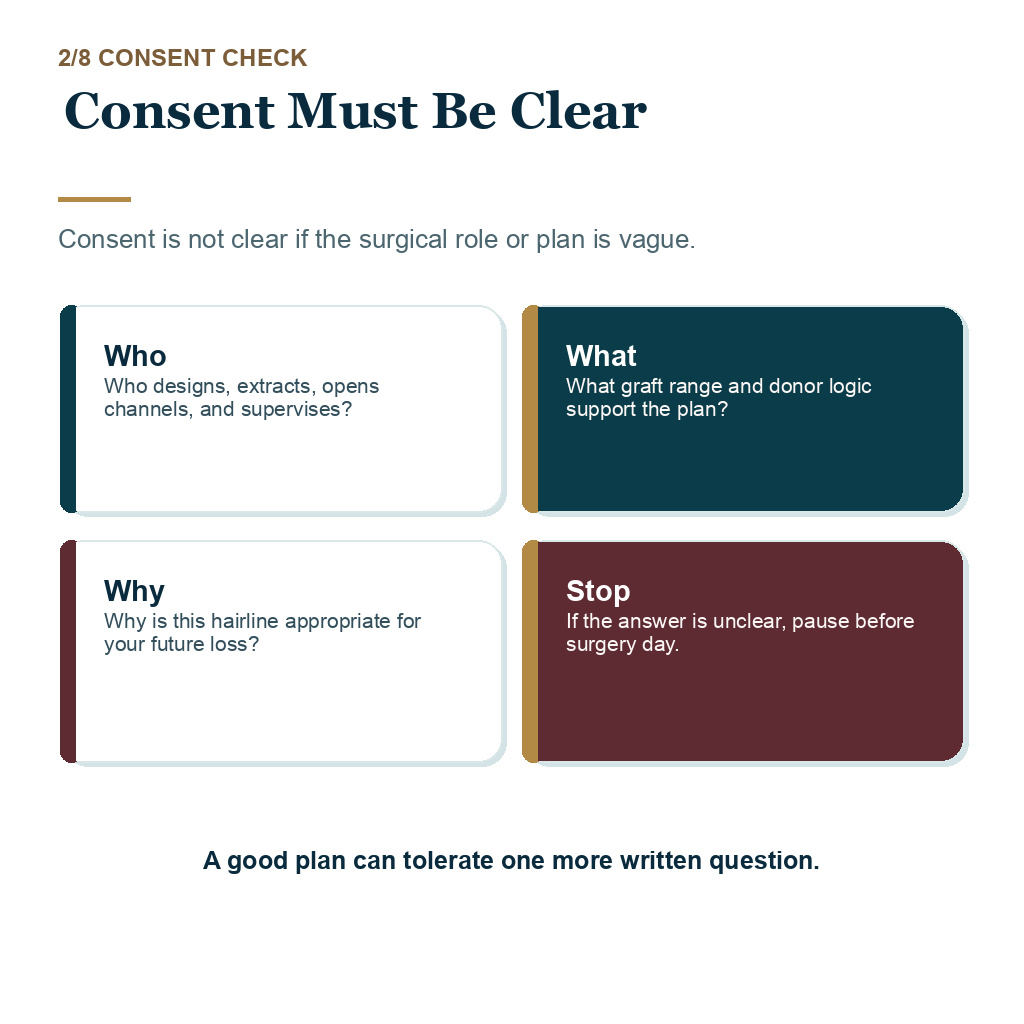 Final hair transplant doubts explaining consent must be clear.