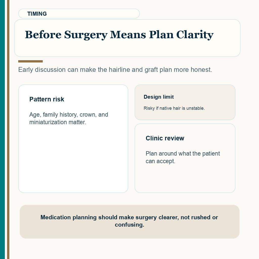 Before surgery means plan clarity in finasteride and hair transplant planning.