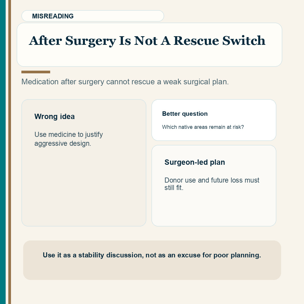 After surgery is not a rescue switch in finasteride and hair transplant planning.