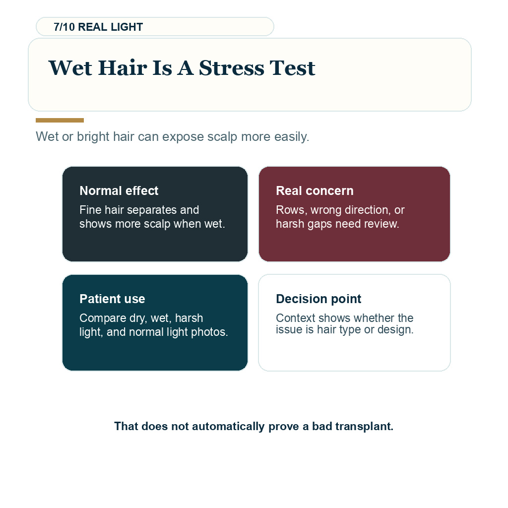 Fine hair hair transplant, wet hair is a stress test.