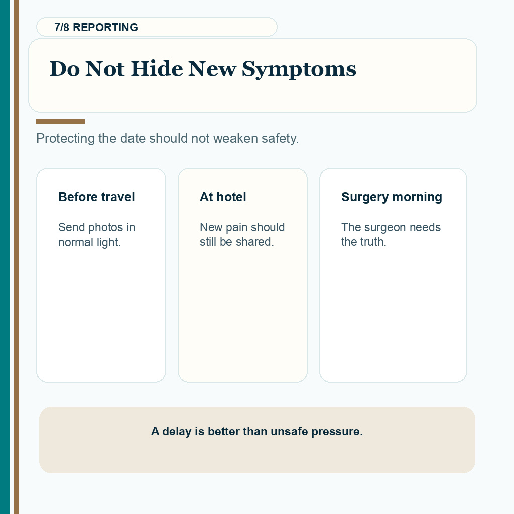 Folliculitis carousel slide 7 about reporting new symptoms before surgery