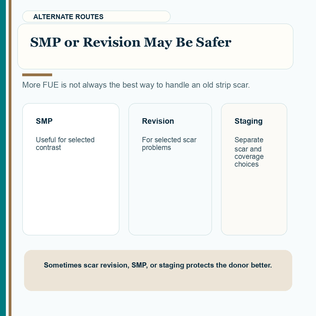 SMP or revision may be safer in FUE after FUT planning.