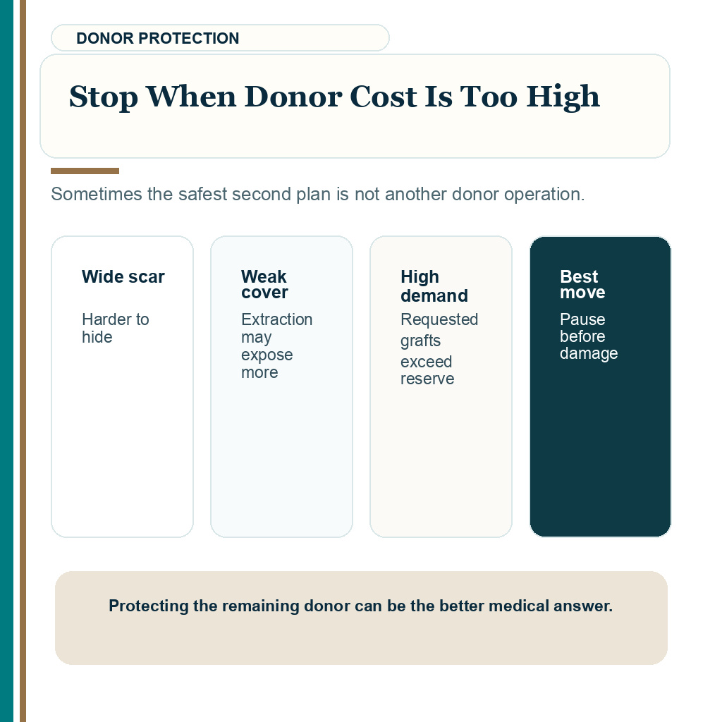 Stop when donor cost is too high in FUE after FUT planning.