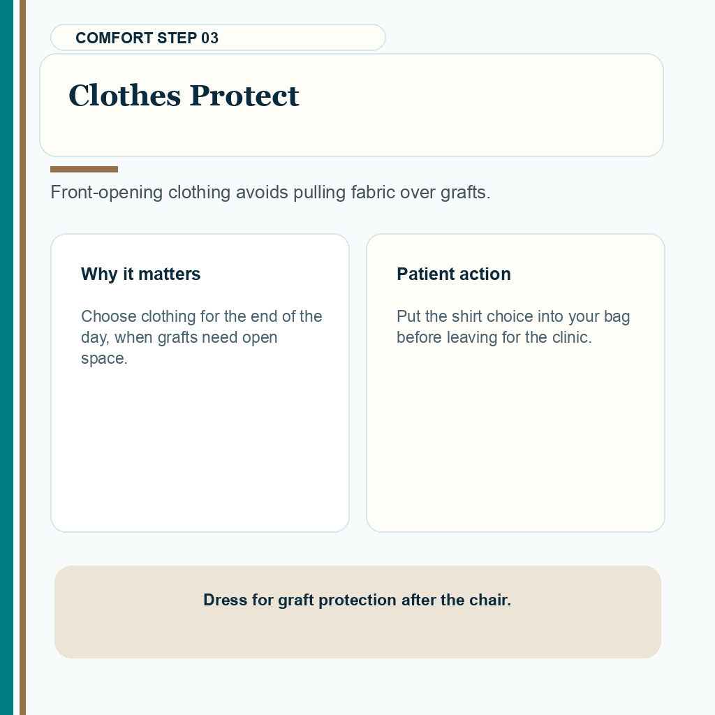 Button front clothing protects grafts after the procedure