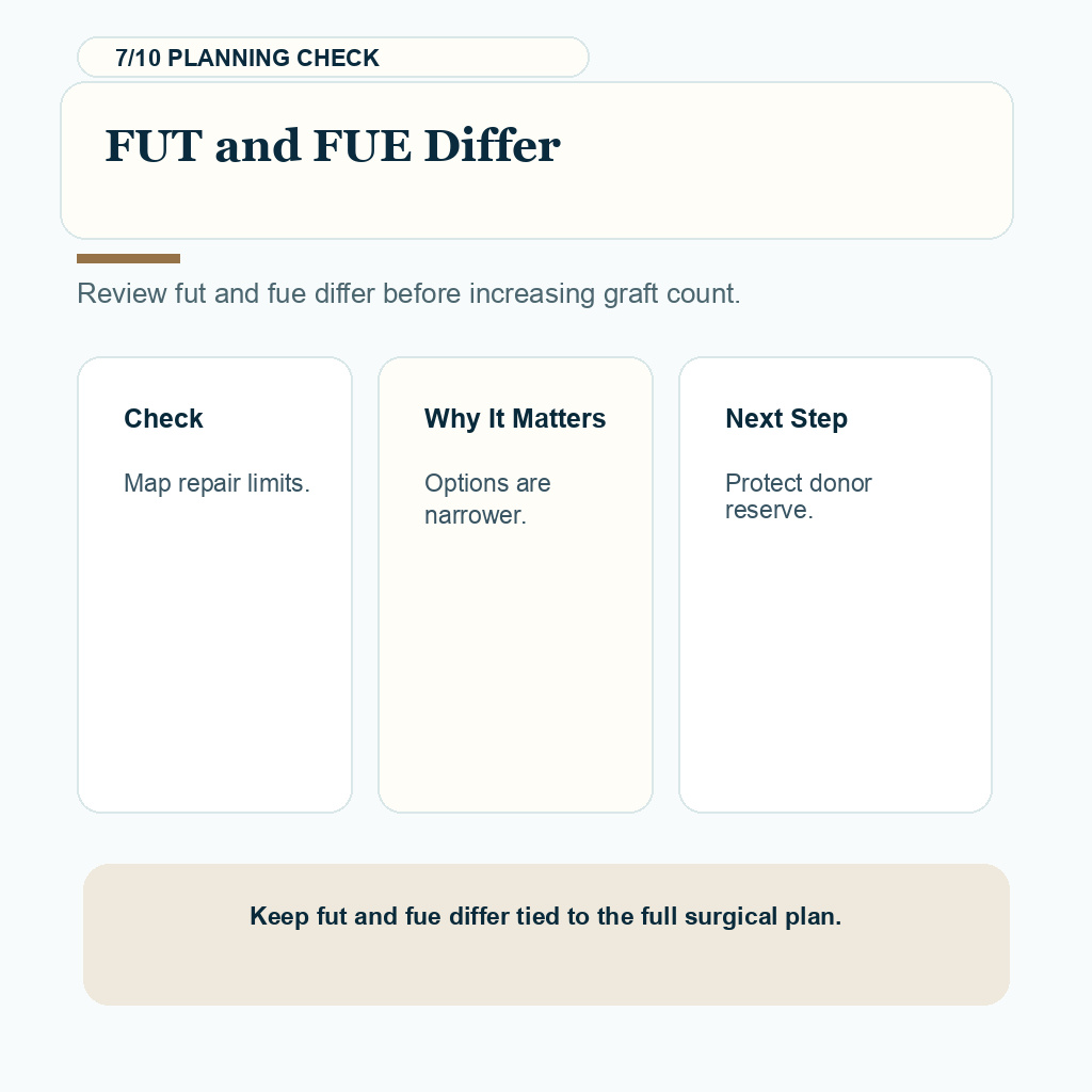 FUT Hair Transplant and Linear Scar Planning support slide 7 about fut and fue differ