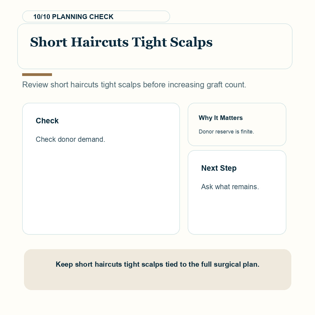 FUT Hair Transplant and Linear Scar Planning support slide 10 about short haircuts tight scalps