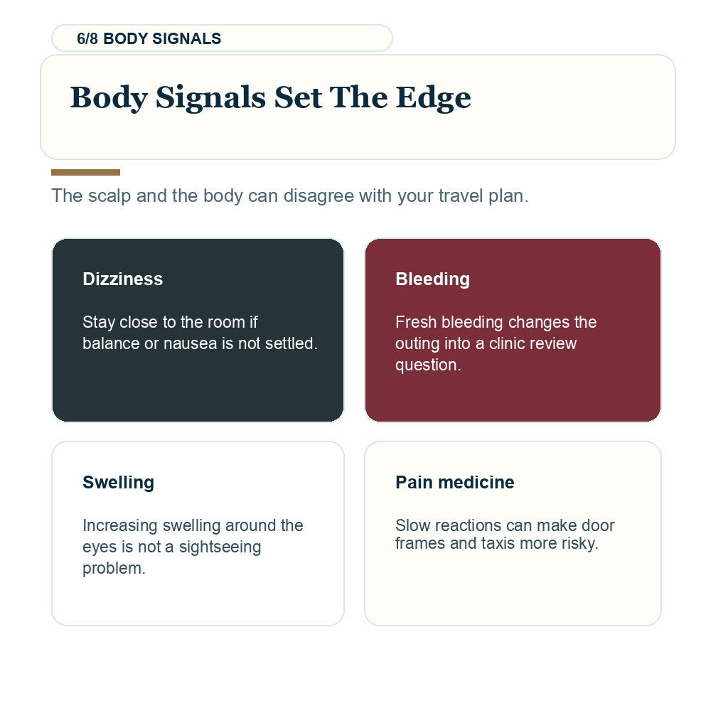 Body signal check before going out after a hair transplant