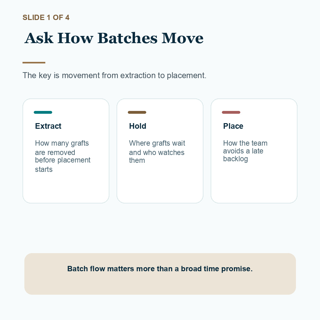 Ask how FUE graft batches move from extraction to placement