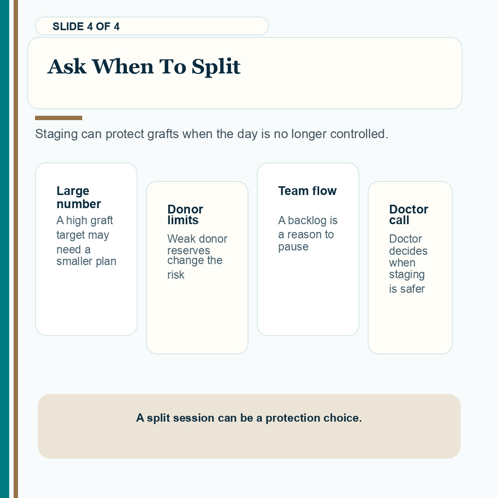 Ask when a long FUE case should be split into stages