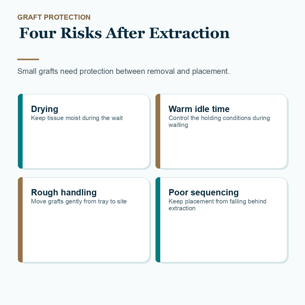 Four graft protection risks after FUE extraction