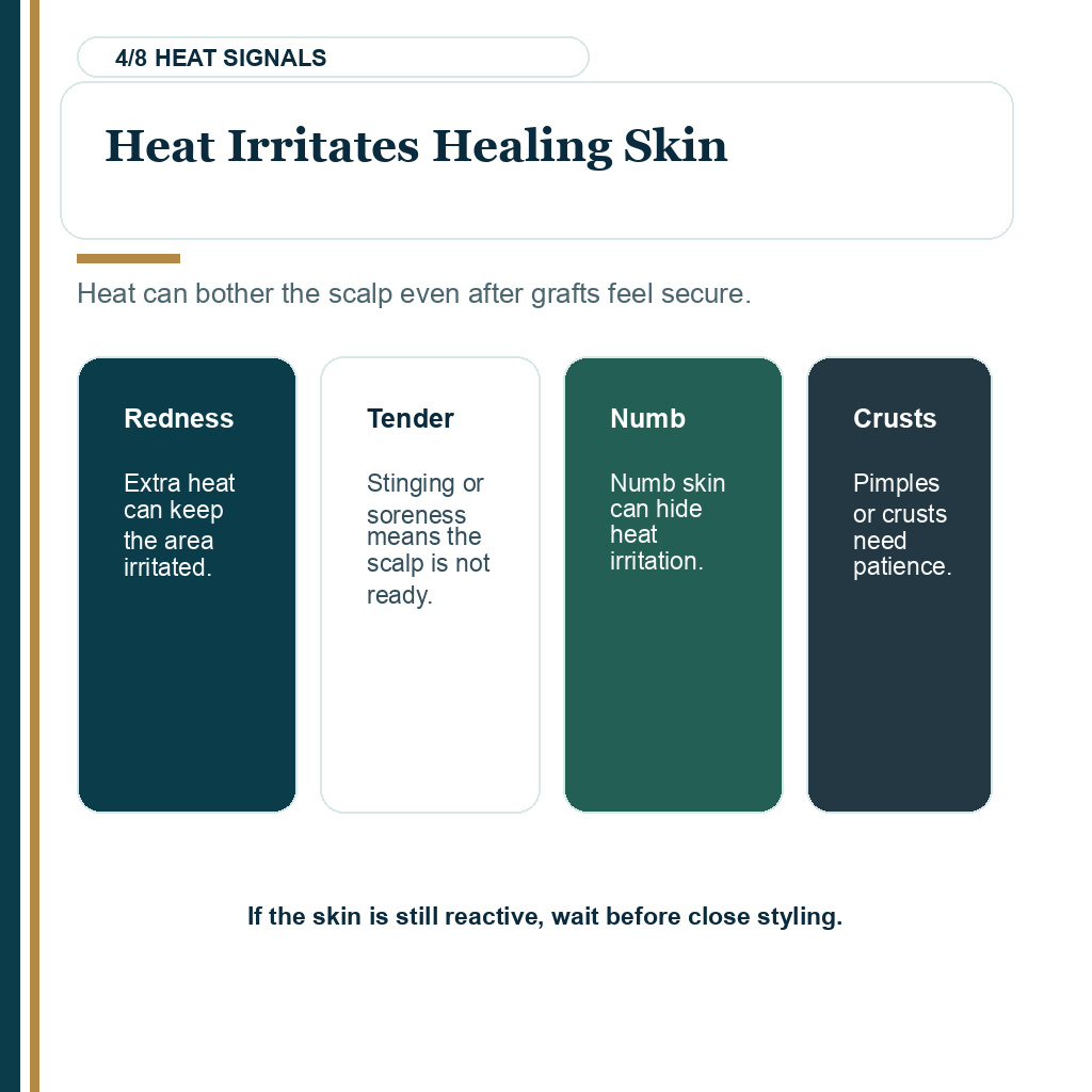 Hair dryer recovery slide 4 showing heat irritates healing skin after hair transplant