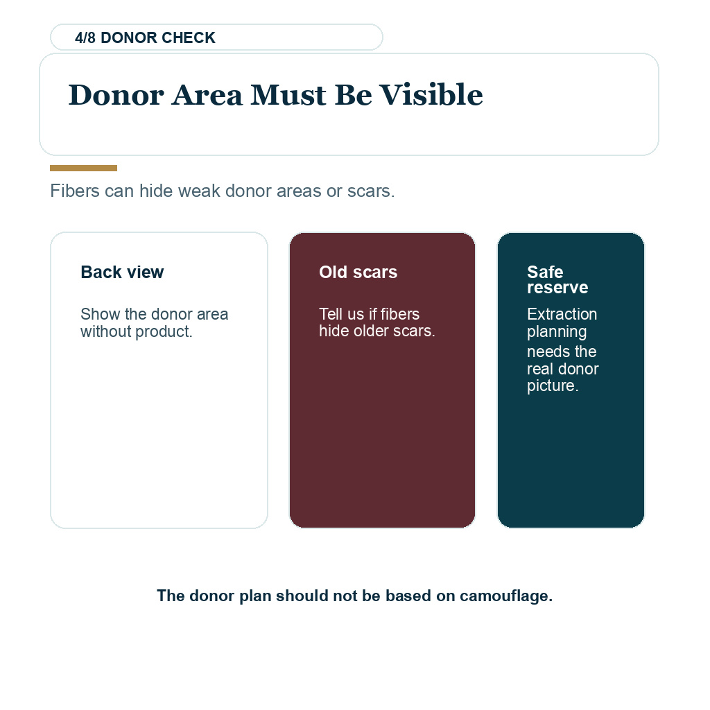 Visible donor area review before hair transplant when fibers are used