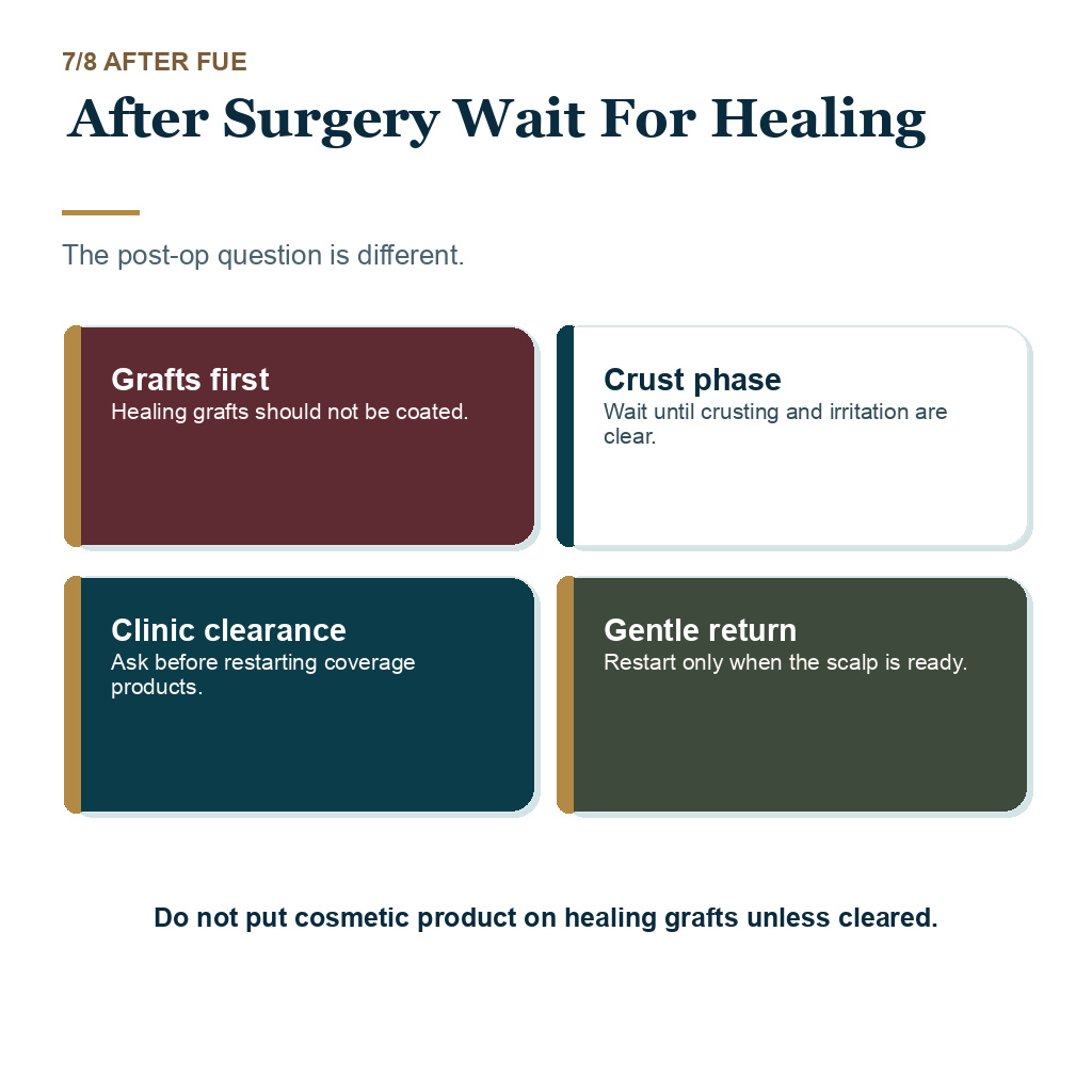 Waiting for healing before using fibers after hair transplant