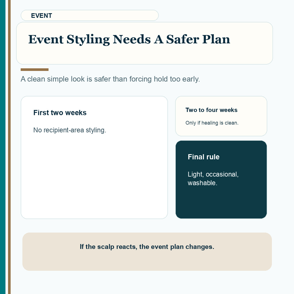 Hair gel wax hairspray after hair transplant slide explaining event styling safer plan