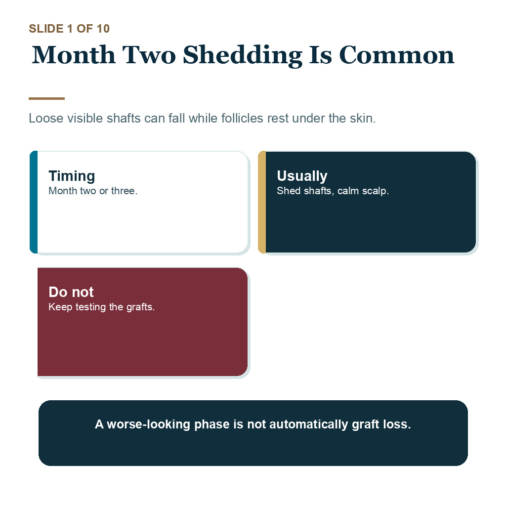 Shedding versus graft loss carousel slide 1 about month two shedding is common.