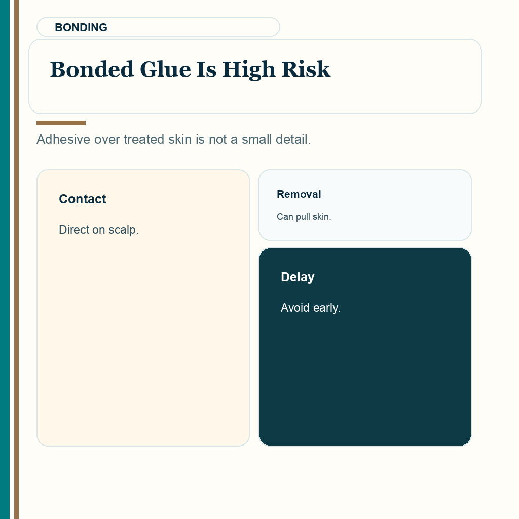 Hair system after hair transplant slide explaining bonded glue high risk