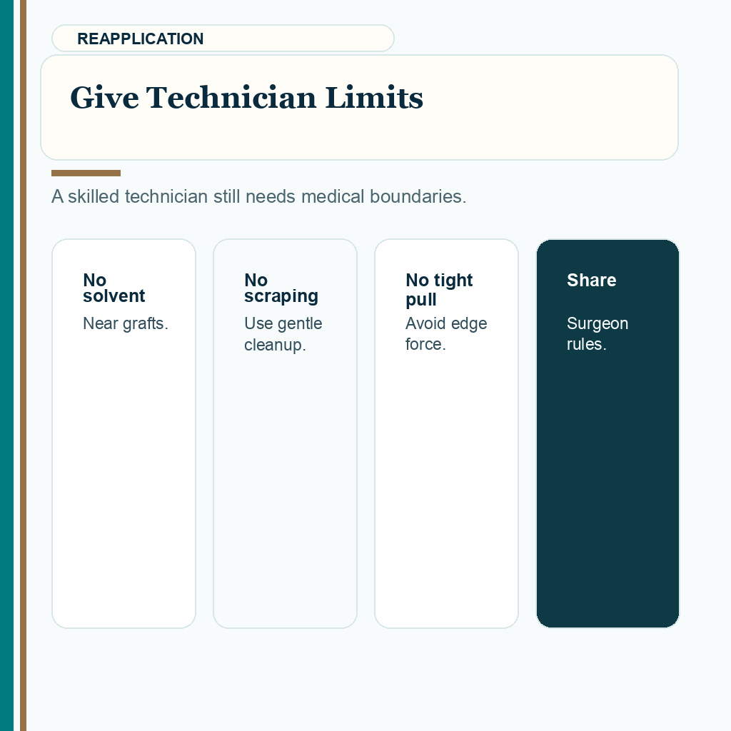 Hair system after hair transplant slide explaining technician instructions