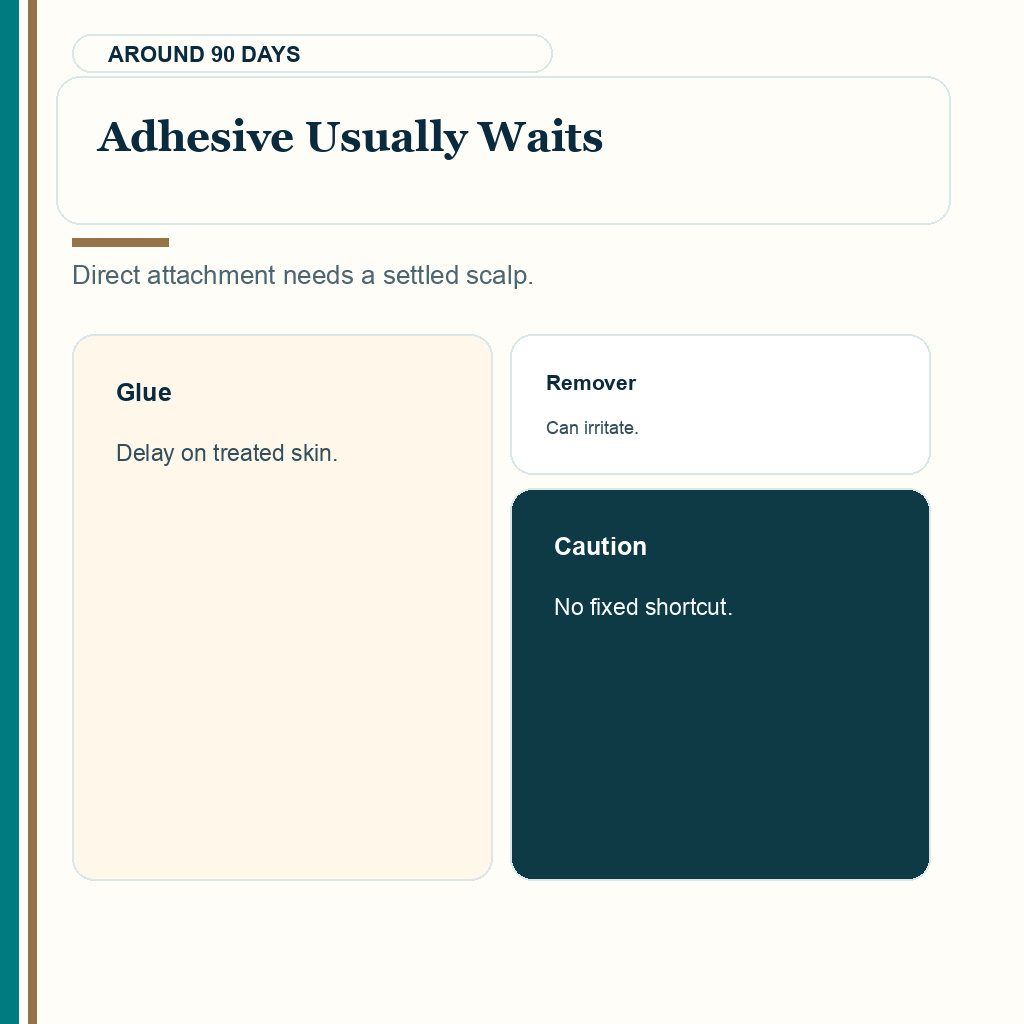 Hair system after hair transplant slide explaining adhesive waits