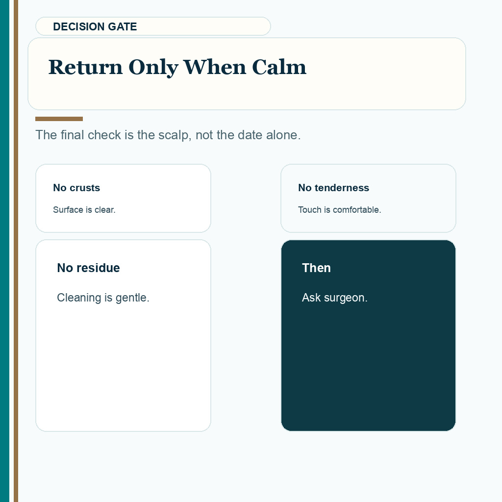 Hair system after hair transplant slide explaining return gate