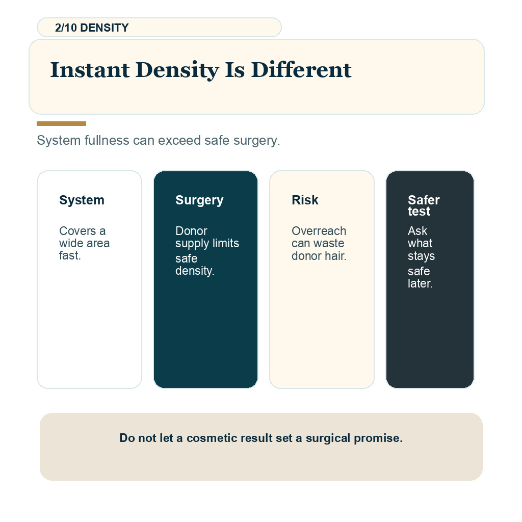 Hair system or hair transplant slide 2 explaining instant density is different.