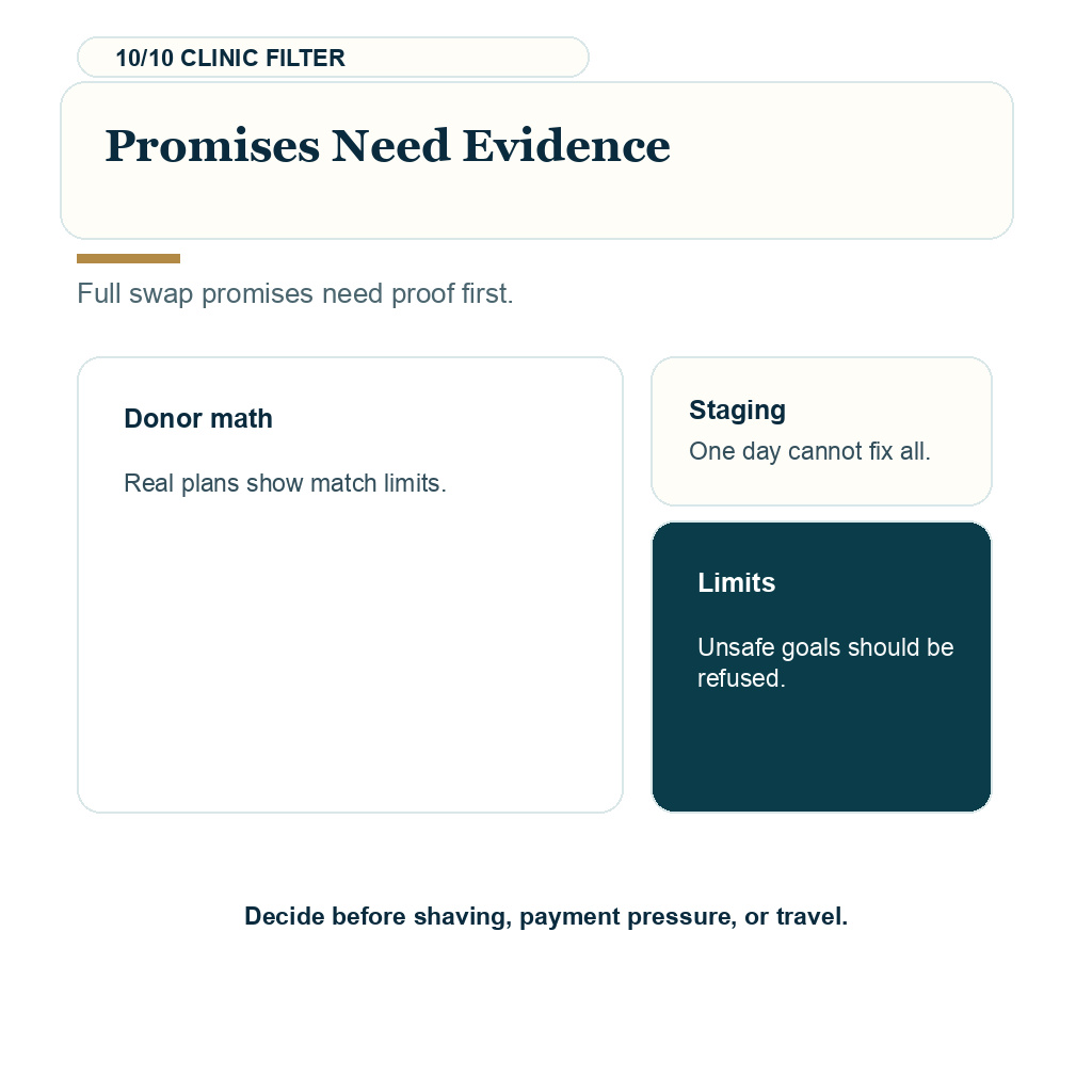 Hair transplant after hair system, promises need evidence.