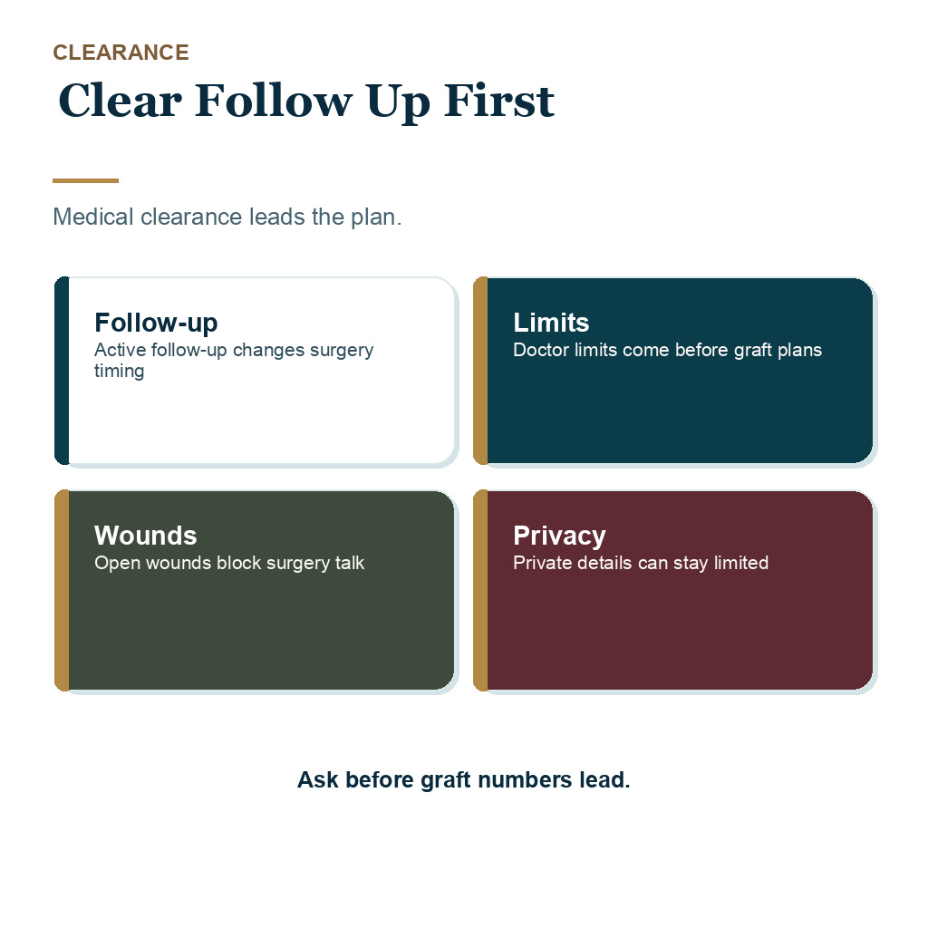 Clear follow-up guides whether scalp radiation hair restoration can proceed