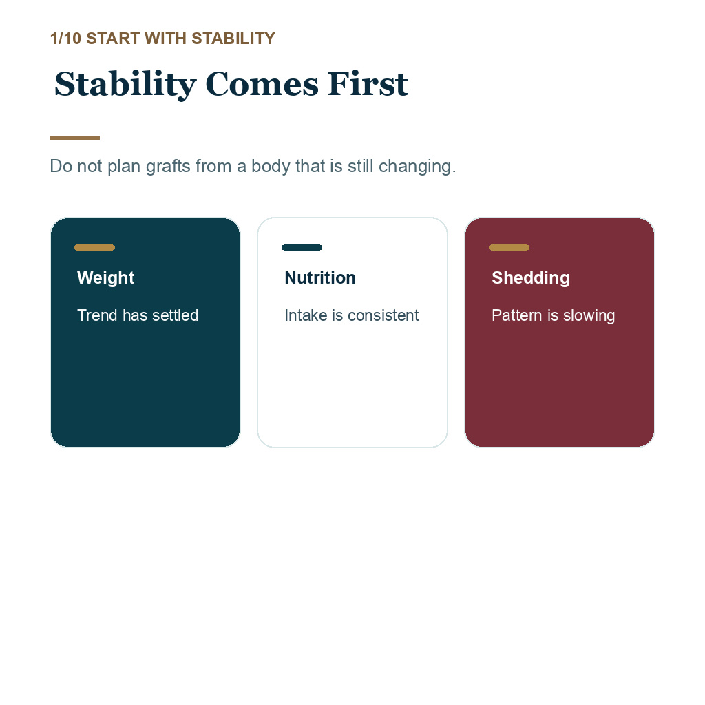 Weight loss surgery timing, stability comes first.