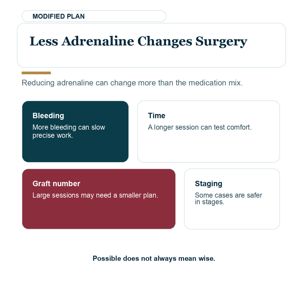 Anesthesia and adrenaline safety visual showing how less adrenaline can change surgery planning