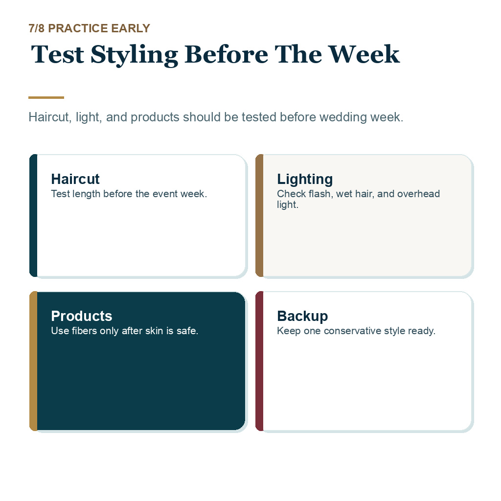 FUE timing before a wedding, test styling before the week.