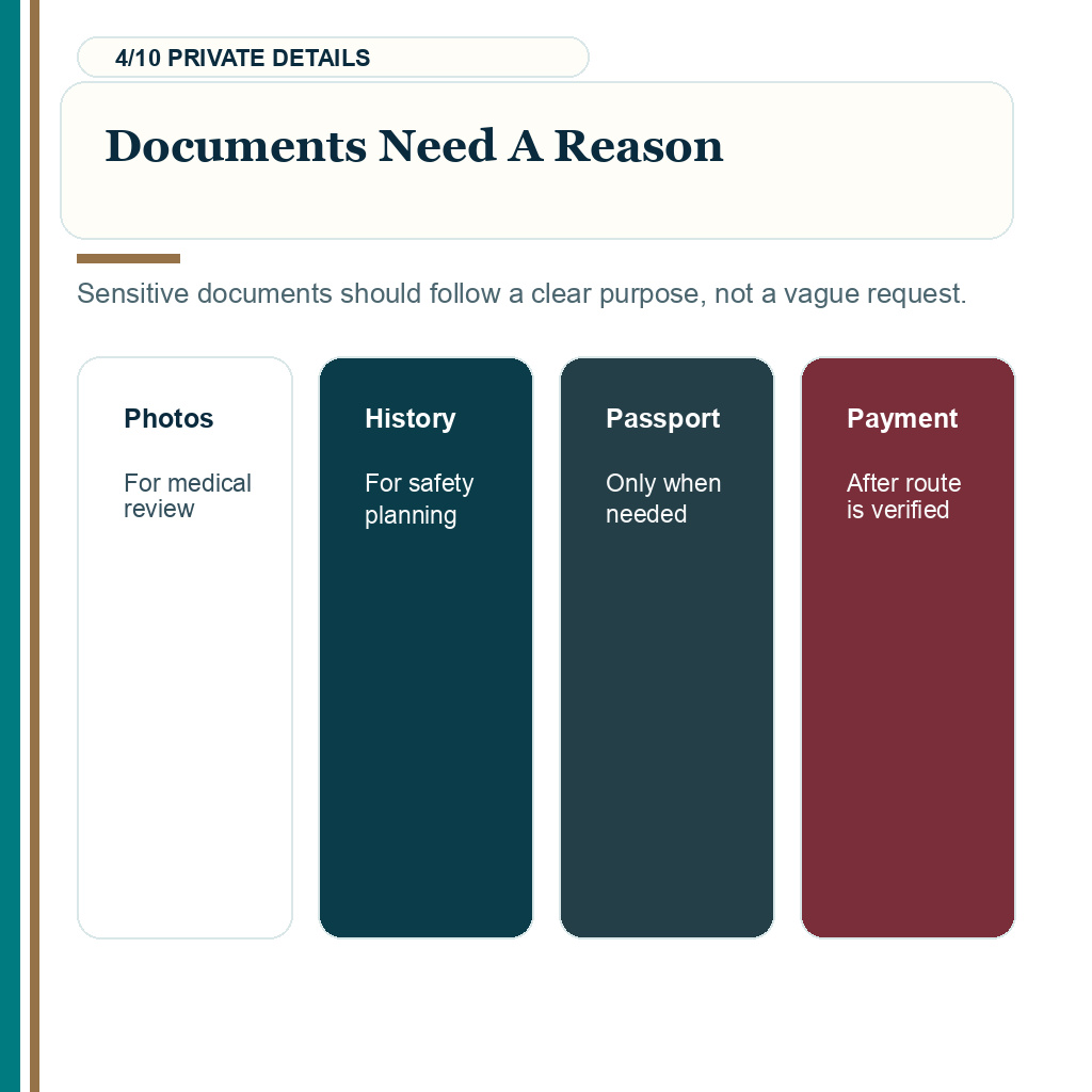 Hair transplant booking messages, documents need a reason.