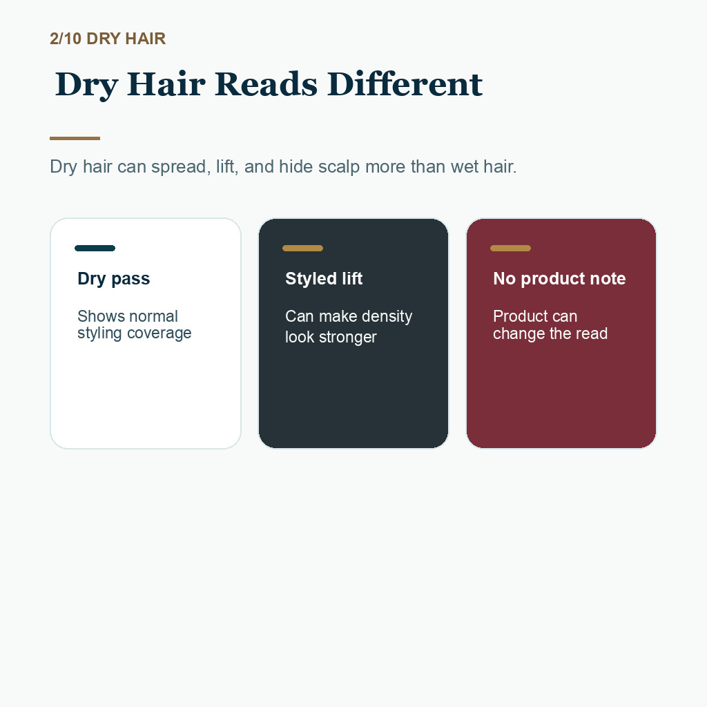 Comb through video evidence, dry hair reads different.
